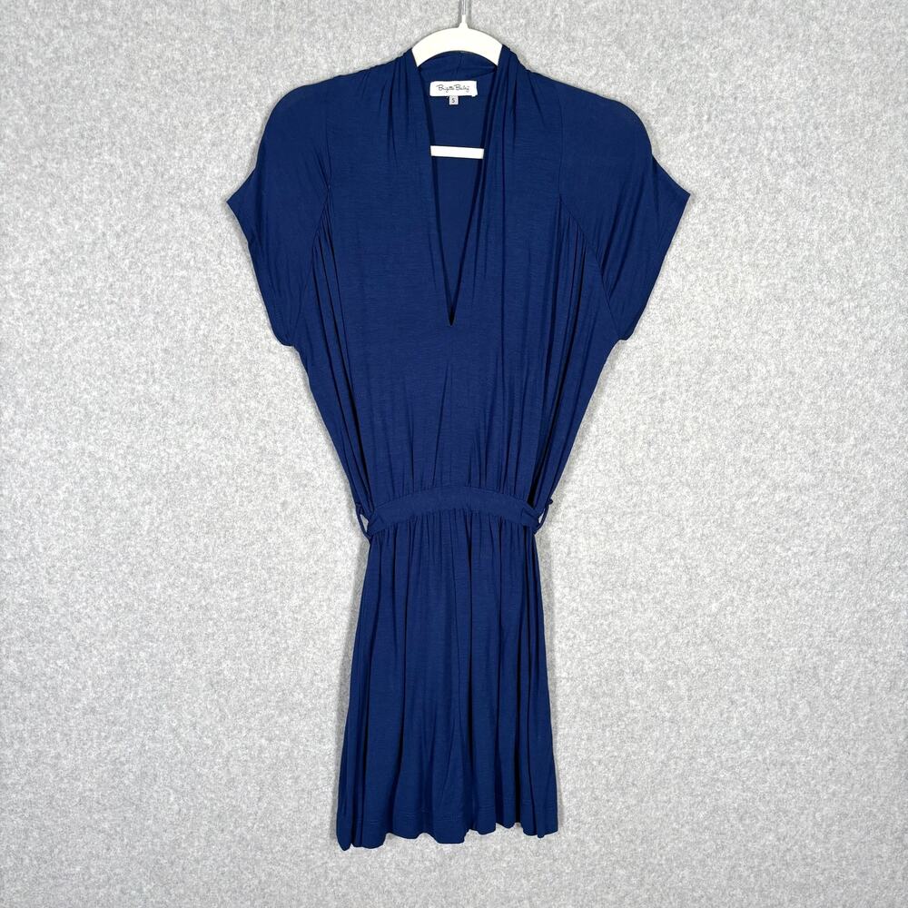 Brigitte Bailey Dress Small Shirt Waist Tie‎ Soft Jersey Stretch Pleated Comfort